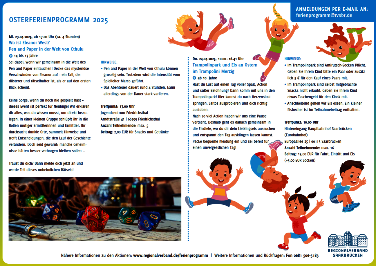 Ferienprogramm Ostern Regionalverband Saarbrücken Ferienprogramm Ostern Regionalverband Saarbrücken