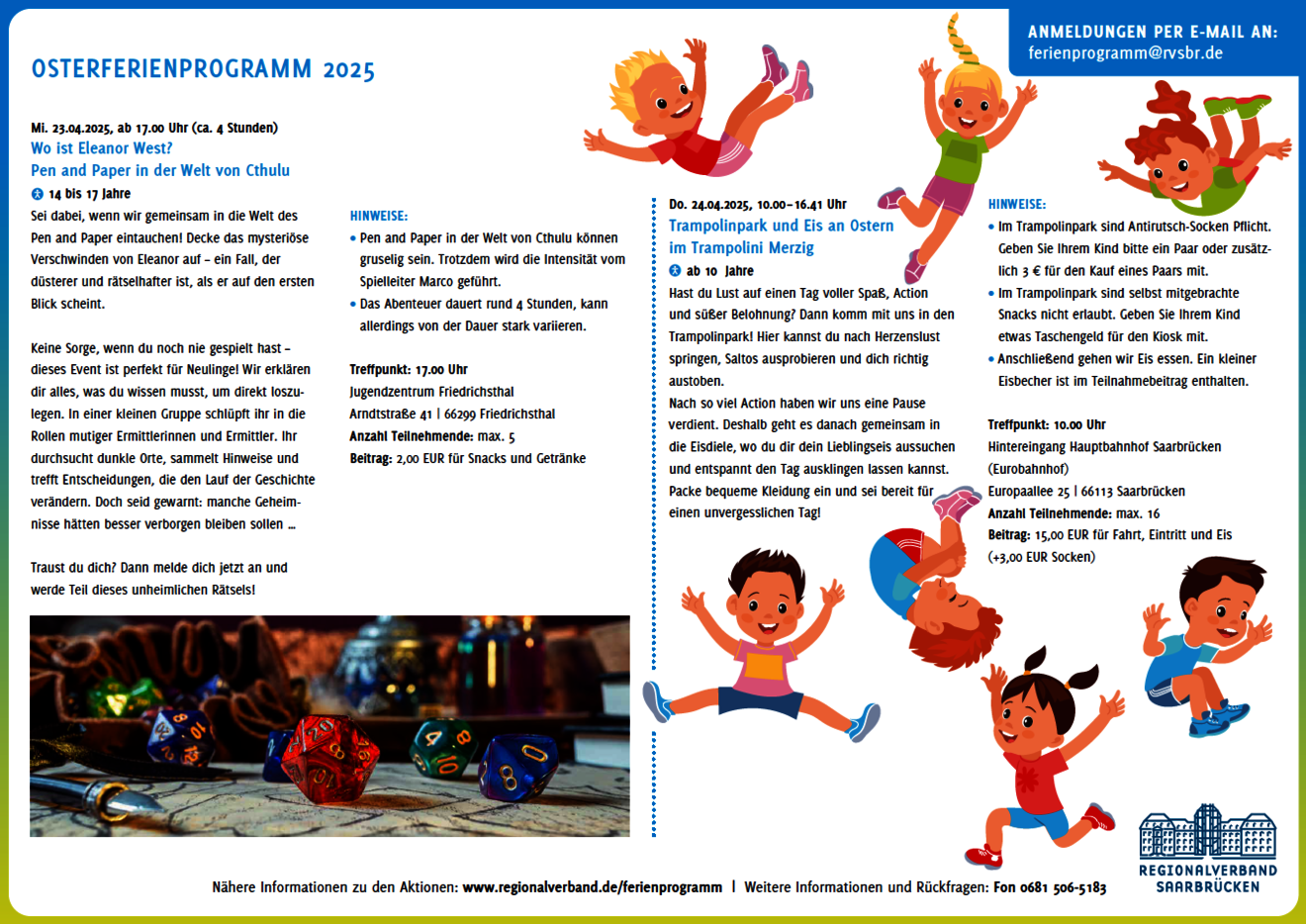 Ferienprogramm Ostern Regionalverband Saarbrücken