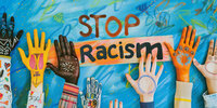 Colorful hands with diversity with message stop racism , antiracism concept image background Image-20131