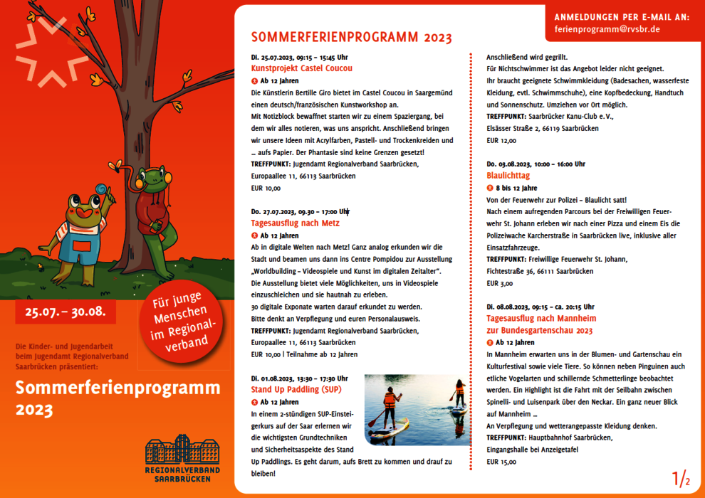 Sommerferienprogramm 2023 Jugendamt Saarbrücken